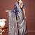 Navy blue banarasi silk blend saree with silver zari buta work