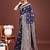 Navy blue banarasi silk blend saree with silver zari buta work