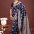 Navy blue banarasi silk blend saree with silver zari buta work