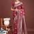 Maroon banarasi silk blend saree with silver zari buta work