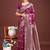 Wine banarasi silk blend saree with silver zari buta work