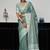 Sea green linen blend saree with zari border