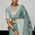 Sea green linen blend saree with zari border