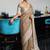 Beige linen blend saree with zari border