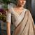 Beige linen blend saree with zari border