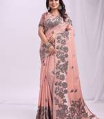 peach cotton blend floral printed saree