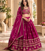 Art Silk Pink Embroidered Lehenga Choli with Dupatta For Women