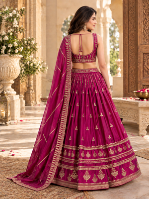 Art Silk Pink Embroidered Lehenga Choli with Dupatta For Women 2