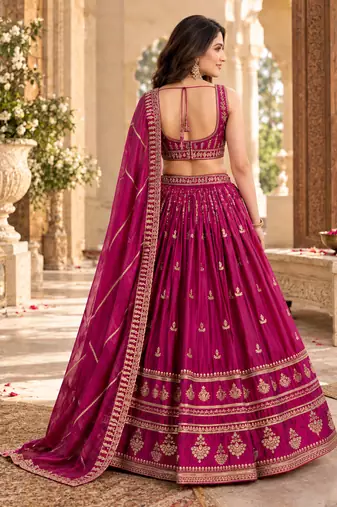 Art Silk Pink Embroidered Lehenga Choli with Dupatta For Women
