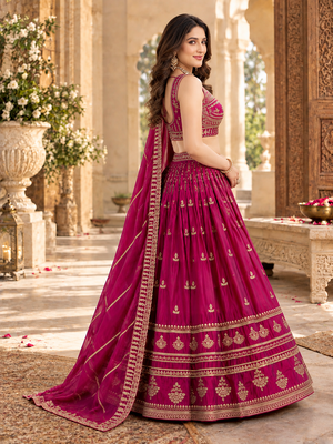 Art Silk Pink Embroidered Lehenga Choli with Dupatta For Women 3