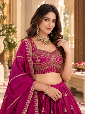 Art Silk Pink Embroidered Lehenga Choli with Dupatta For Women 4