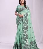 light green cotton blend floral printed saree