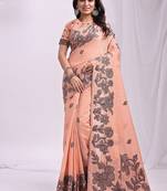 peach cotton blend floral printed saree
