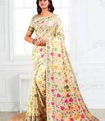 off white cotton blend floral printed saree