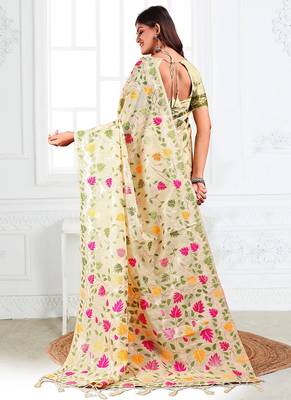 off white cotton blend floral printed saree 2