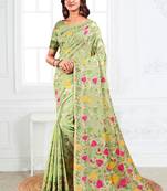 light green cotton blend floral printed saree