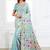 sky blue cotton blend floral printed saree