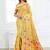 yellow cotton blend floral printed saree