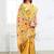 yellow cotton blend floral printed saree