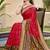 Red silk blend saree with contrast woven zari border