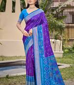 Violet silk blend saree with contrast woven zari border