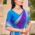 Violet silk blend saree with contrast woven zari border