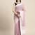 Onion pink handloom linen saree with floral woven border