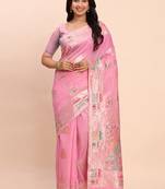 baby pink silk blend saree with meenakari paithani pallu