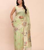 light green green silk blend saree with meenakari paithani pallu