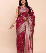 Wine silk blend banarasi style saree with zari weaving