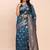 Teal blue silk blend banarasi style saree with zari weaving