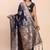 Navy blue silk blend banarasi style saree with zari weaving