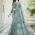 Sea green handloom linen blend saree with floral embroidery