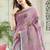 Light purple handloom linen blend saree with floral embroidery