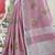 Light purple handloom linen blend saree with floral embroidery