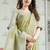 Light green handloom linen blend saree with floral embroidery