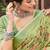 Lime green handloom linen blend saree with floral kashmiri embroidery