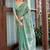 Sea green handloom linen blend saree with floral kashmiri embroidery