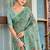 Sea green handloom linen blend saree with floral kashmiri embroidery