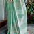 Sea green handloom linen blend saree with floral kashmiri embroidery
