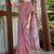 Onion pink handloom linen blend saree with floral kashmiri embroidery