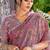 Onion pink handloom linen blend saree with floral kashmiri embroidery