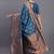 Teal blue silk blend saree with zari border and pallu