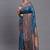 Teal blue silk blend saree with zari border and pallu