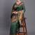 Dark green silk blend saree with zari border and pallu