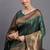 Dark green silk blend saree with zari border and pallu