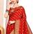 Red paithani silk blend saree with peacock motif pallu