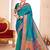 Sea green paithani silk blend saree with peacock motif pallu