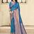Teal blue silk blend saree with zari border and pallu