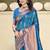 Teal blue silk blend saree with zari border and pallu